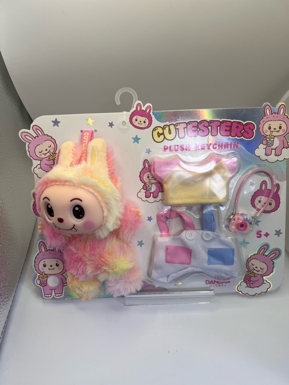 Cutesters Rainbow Pastel Bunny Plush Keychain with Outfit